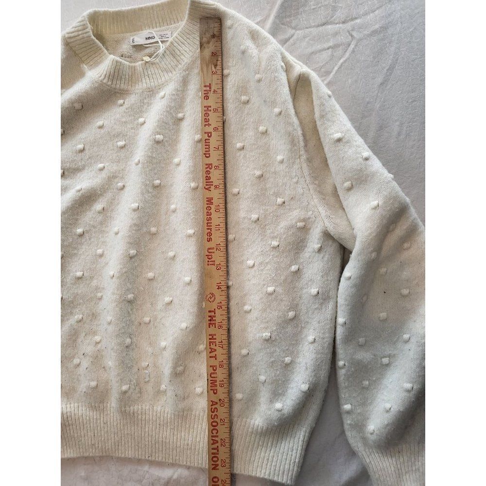 MNG Sweater Women Sz XL Crew‎ Neck White Long Sleeve Dots - Picture 3 of 6
